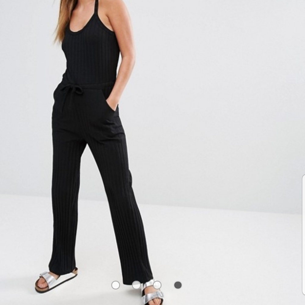 Black cotton ribbed jumpsuit
